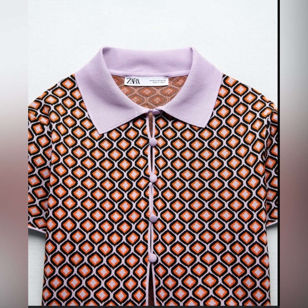 Zara geometric jacquard Knit polo